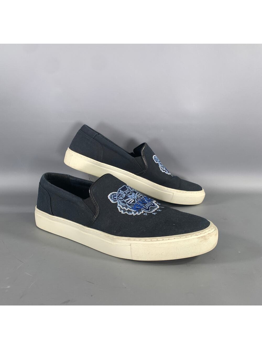 KENZO Size 11 Navy Light Blue Embroidery Canvas Slip On Sneakers